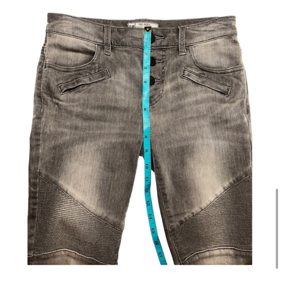 FREE PEOPLE Millenium Zipped Moto Skinny Jeans Grey Size 25 - Picture 12 of 15